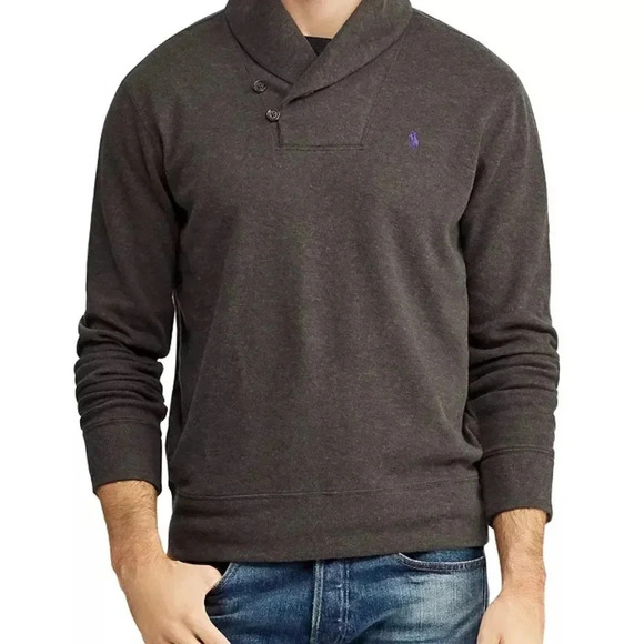 Polo by Ralph Lauren Vintage Brown Fleece Lined Estate Shawl Collar Sweater - Picture 1 of 9